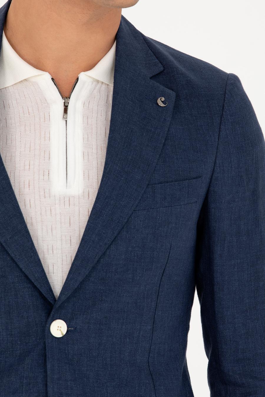 Lacivert Slim Fit %100 Keten Ceket - 50268891152