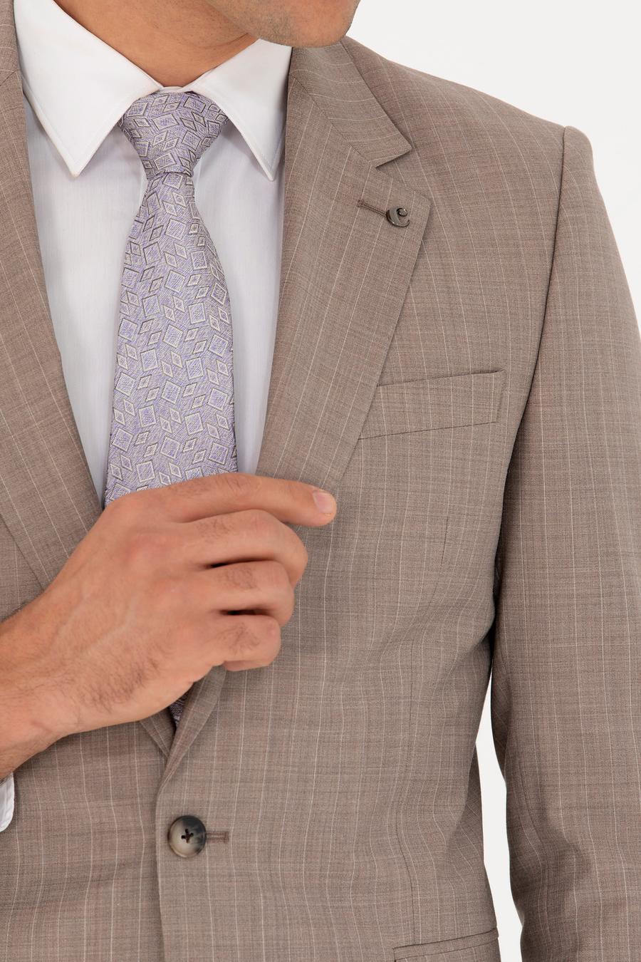 Vizon Slim Fit Yün Karışımlı Kırlangıç Yaka Çizgili Takım Elbise - 50265092071