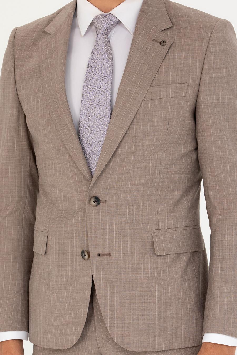 Vizon Slim Fit Yün Karışımlı Kırlangıç Yaka Çizgili Takım Elbise - 50265092071