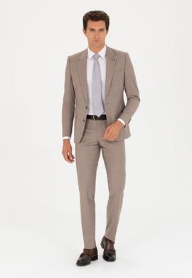 Vizon Slim Fit Yün Karışımlı Kırlangıç Yaka Çizgili Takım Elbise