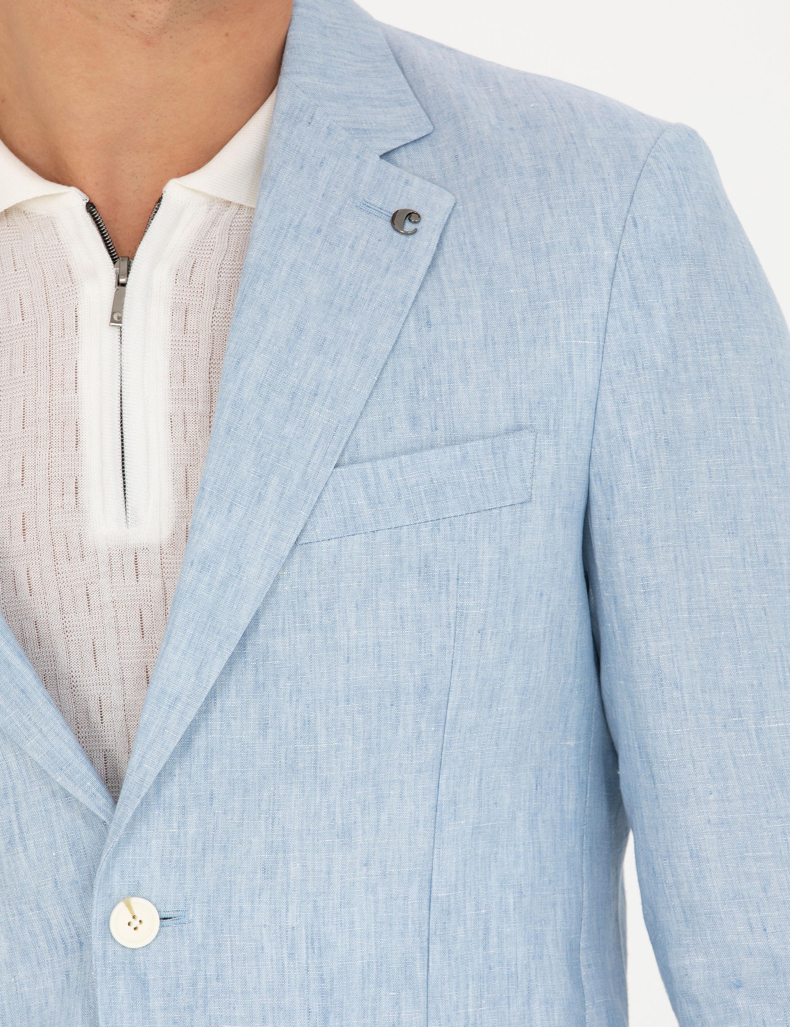 Açık Mavi Slim Fit %100 Keten Ceket - 50268891119