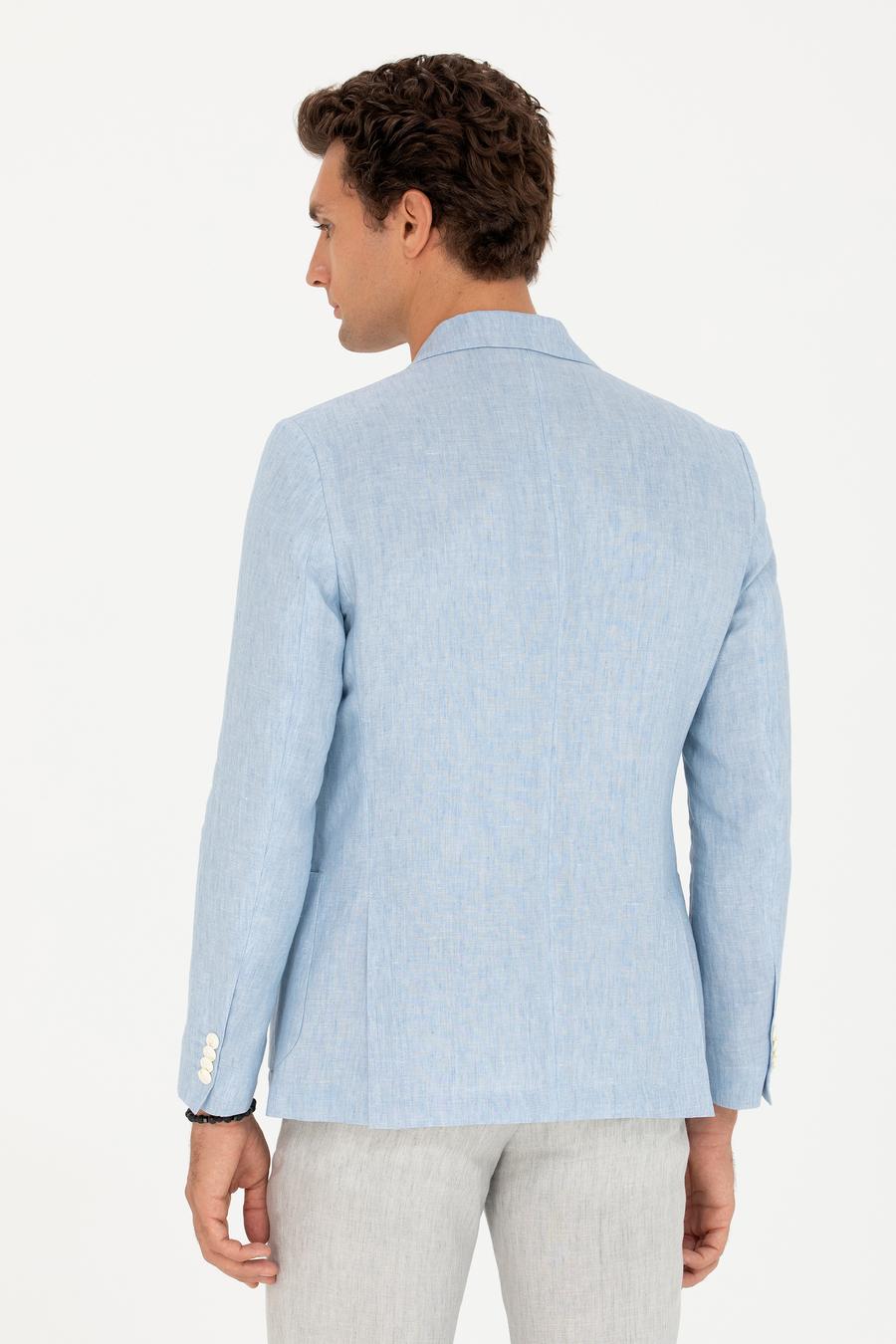 Açık Mavi Slim Fit %100 Keten Ceket - 50268891119