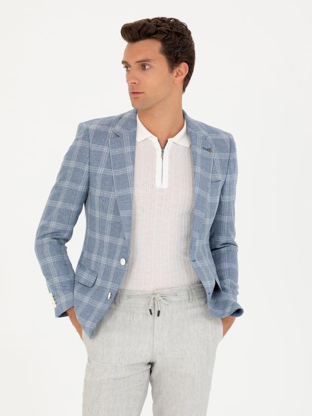 Mavi Slim Fit Keten Karışımlı Ceket
