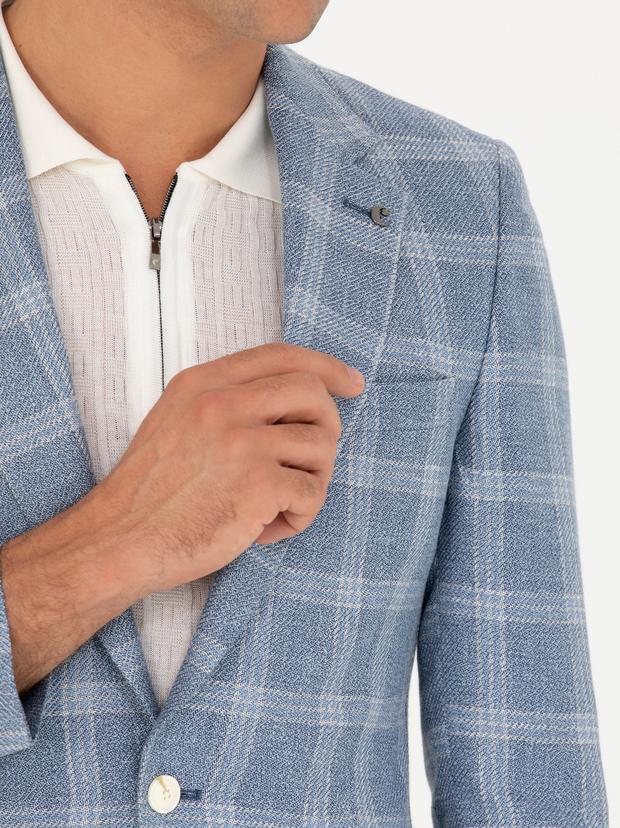 Mavi Slim Fit Keten Karışımlı Ceket