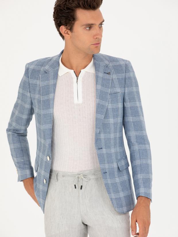 Mavi Slim Fit Keten Karışımlı Ceket