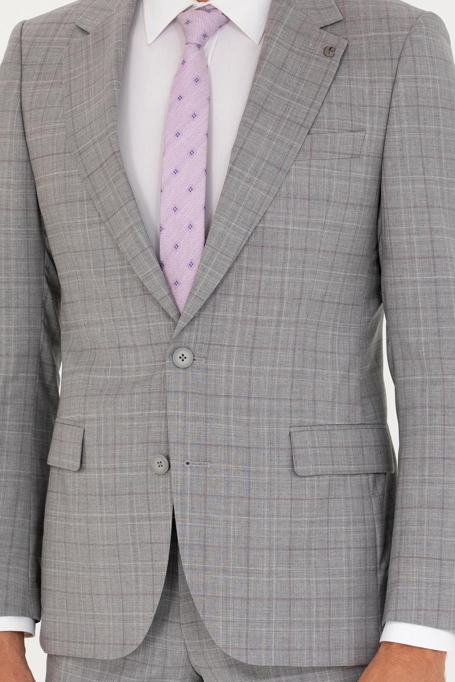 Gri Slim Fit %100 Yün Ekose Takım Elbise - 50269199011