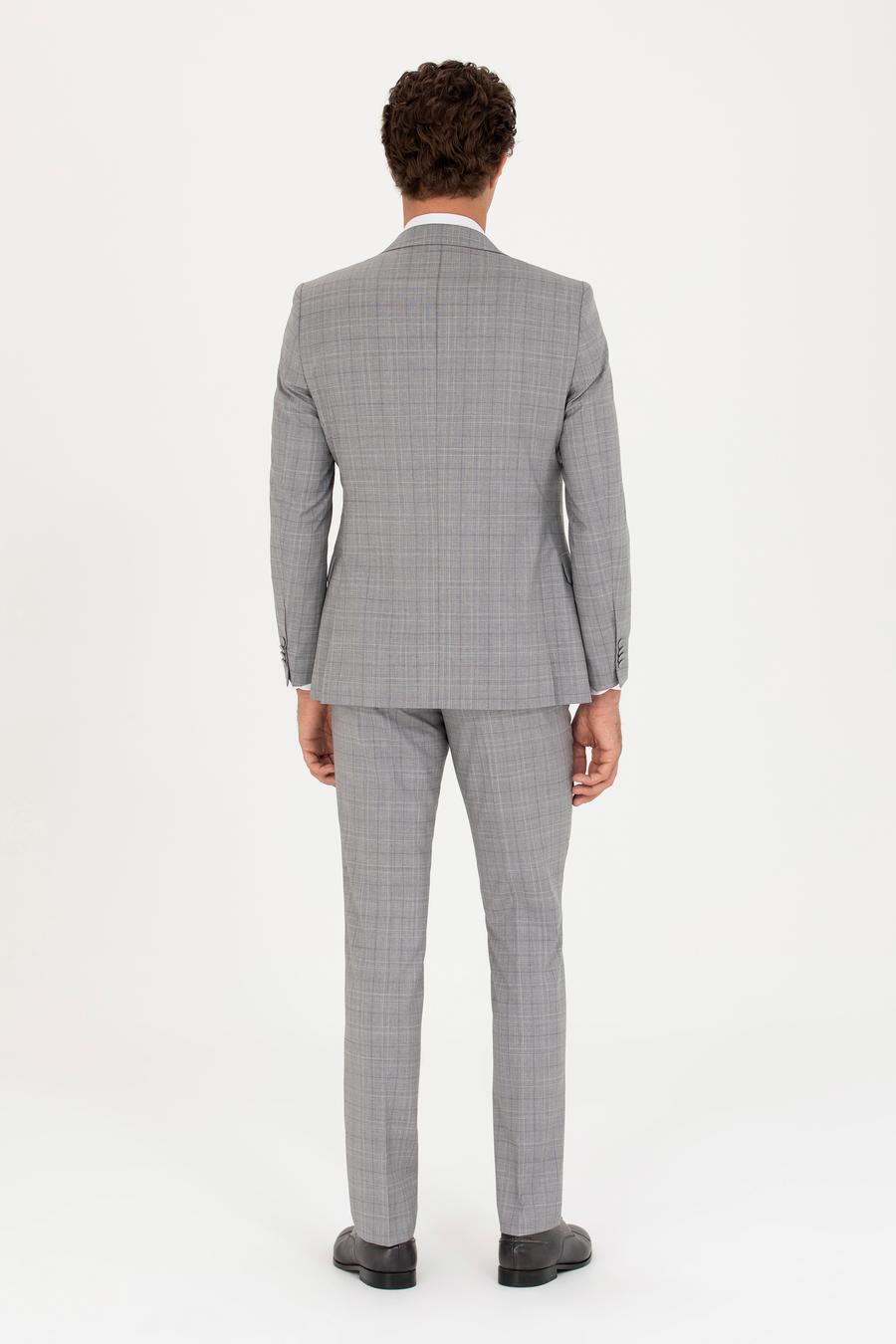 Gri Slim Fit %100 Yün Ekose Takım Elbise - 50269199011