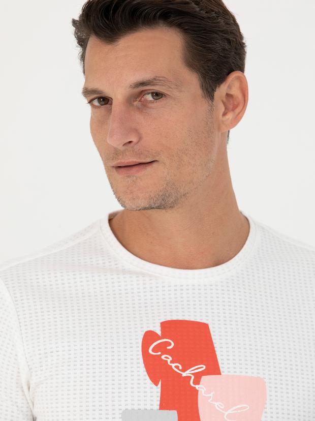 Beyaz Slim Fit Bisiklet Yaka T-Shirt