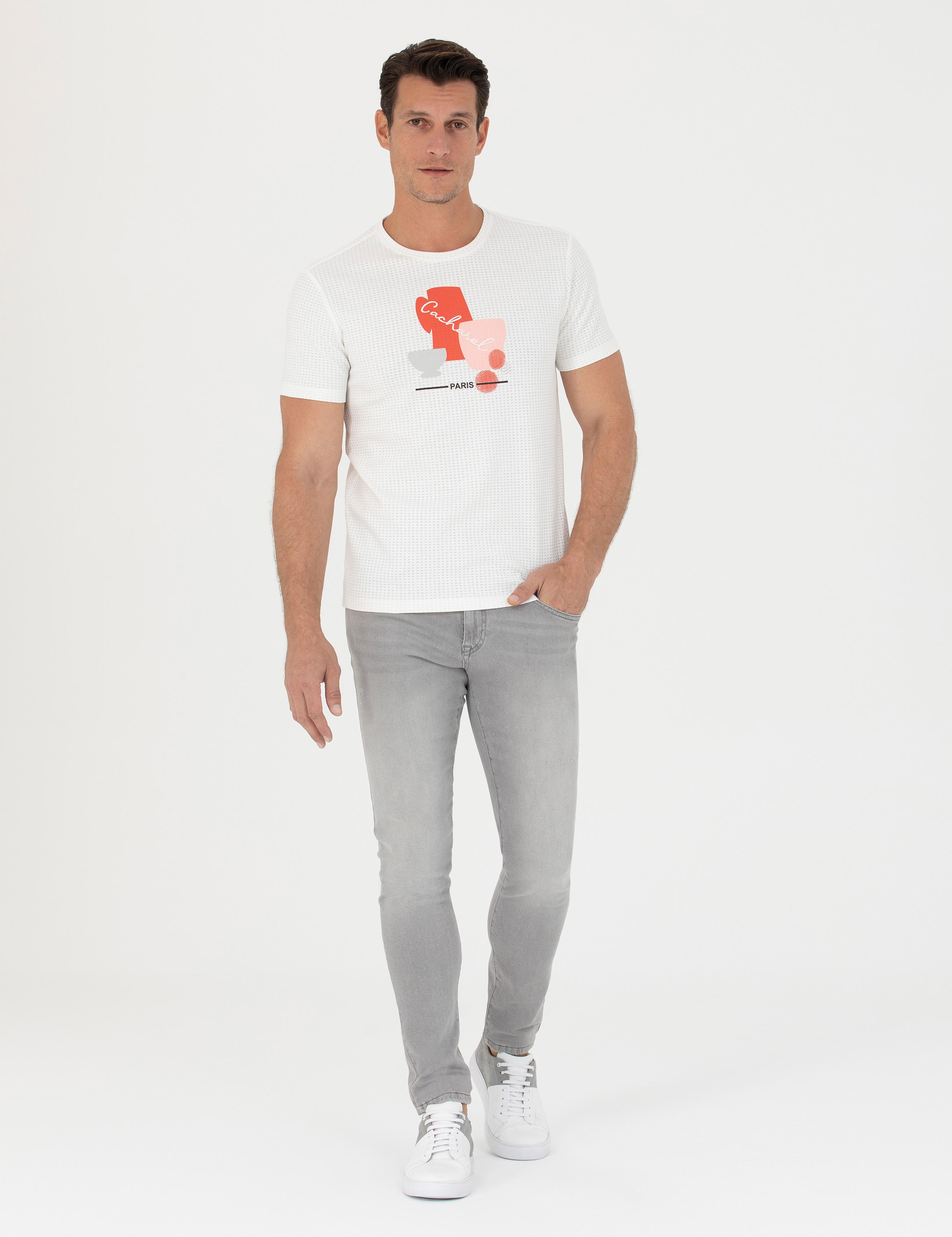Beyaz Slim Fit Bisiklet Yaka T-Shirt - 50265875014