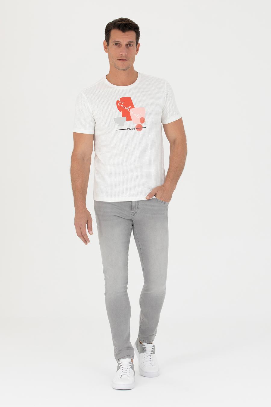 Beyaz Slim Fit Bisiklet Yaka T-Shirt - 50265875014