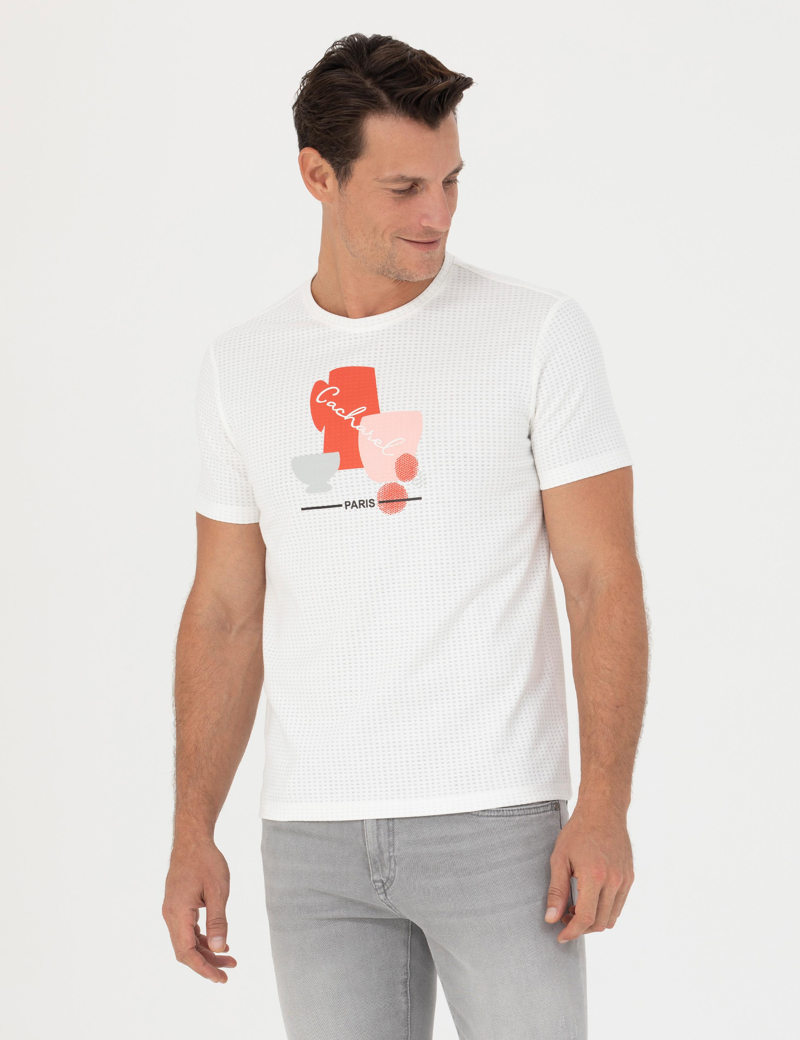 Beyaz Slim Fit Bisiklet Yaka T-Shirt - 50265875014