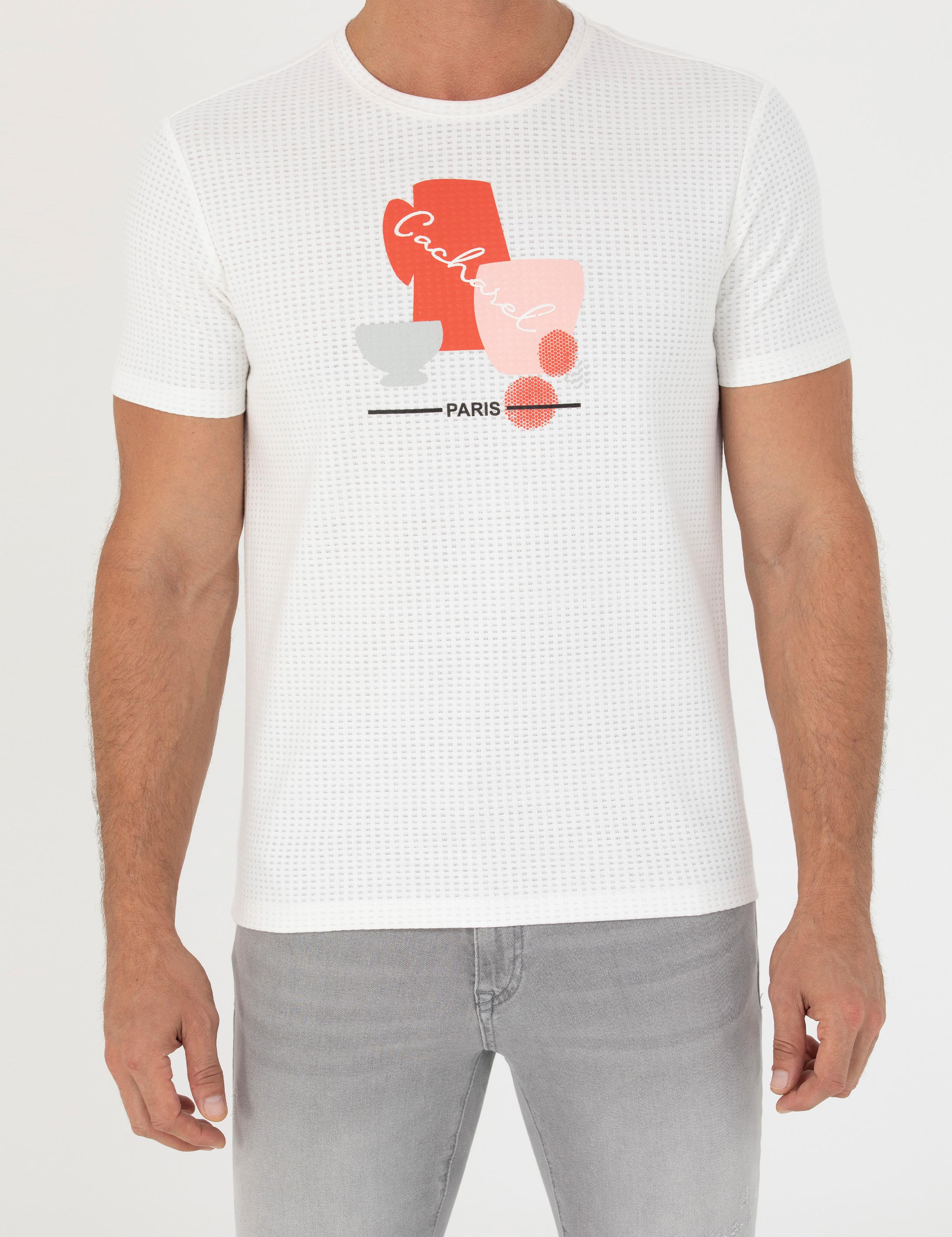Beyaz Slim Fit Bisiklet Yaka T-Shirt - 50265875014