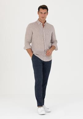 Lacivert Slim Fit Keten Karışımlı Pantolon