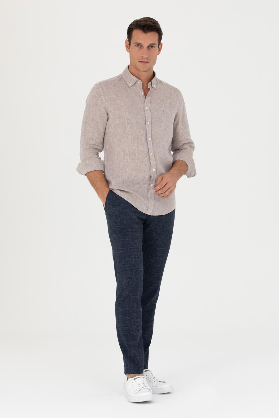 Lacivert Slim Fit Keten Karışımlı Pantolon - 50265205034
