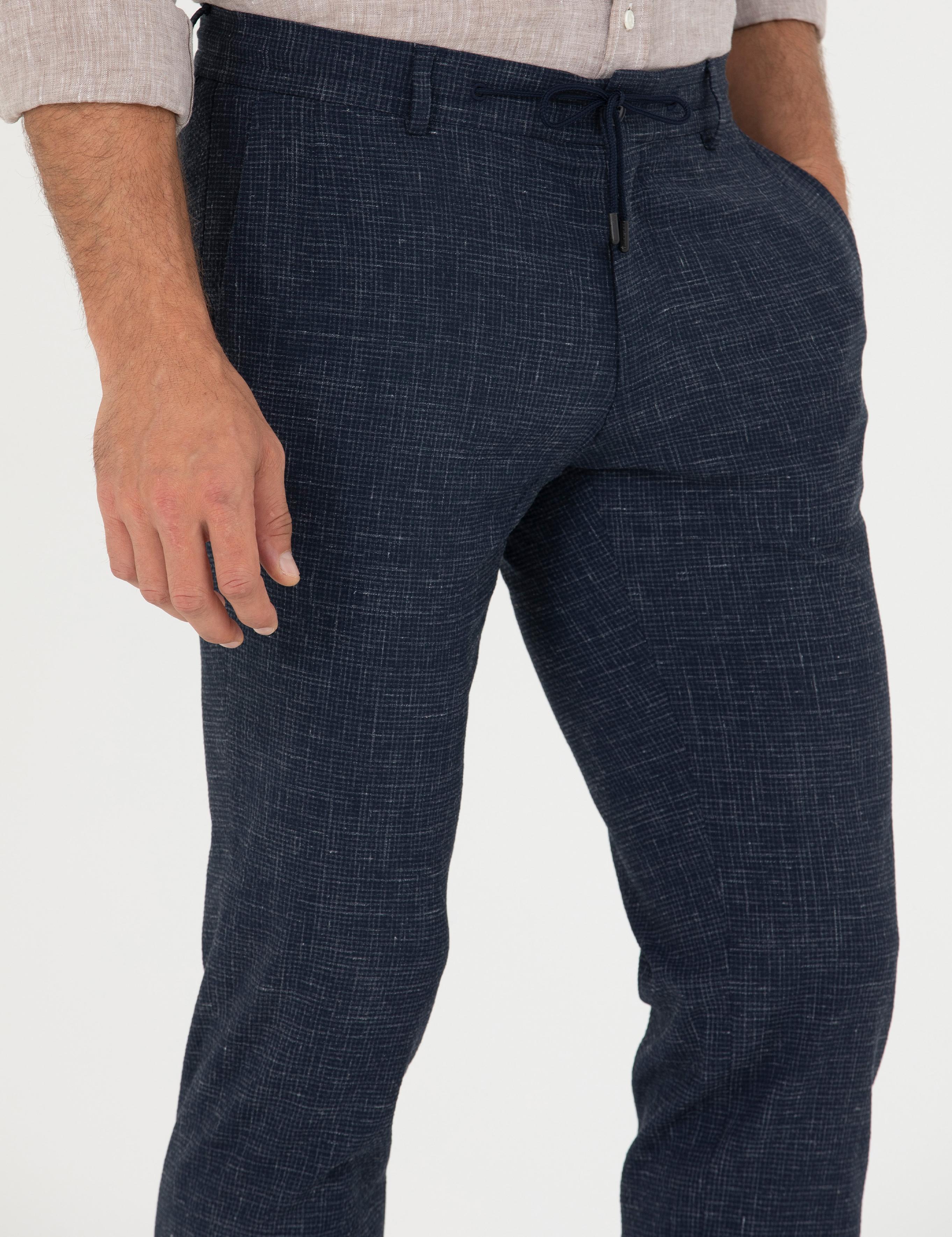 Lacivert Slim Fit Keten Karışımlı Pantolon - 50265205034