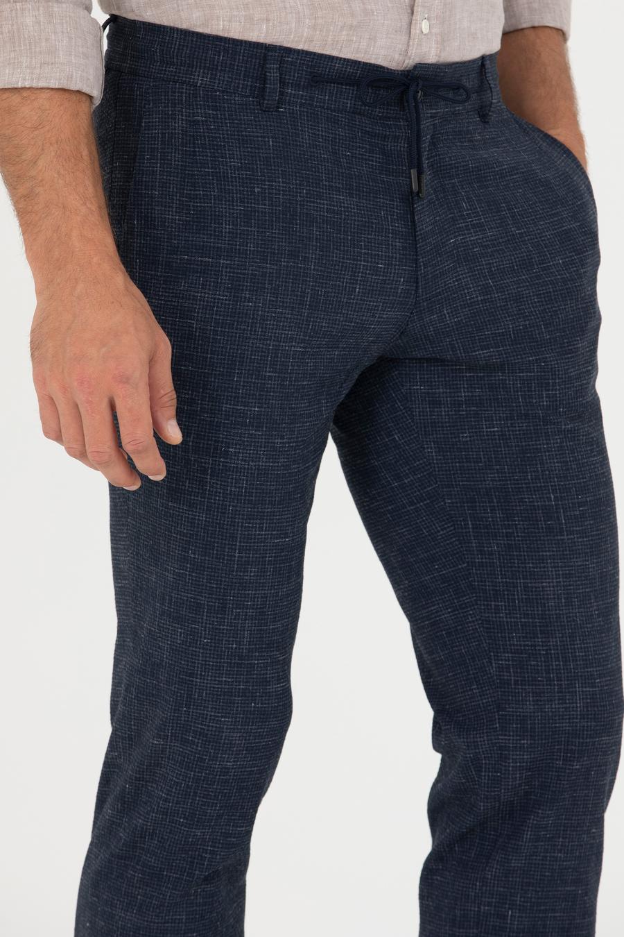 Lacivert Slim Fit Keten Karışımlı Pantolon - 50265205034