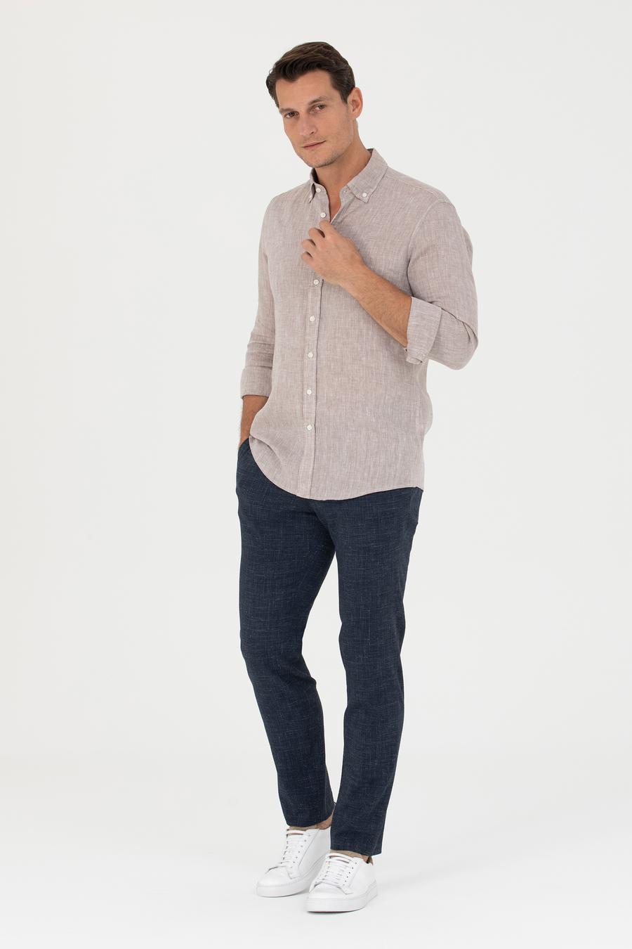 Lacivert Slim Fit Keten Karışımlı Pantolon - 50265205034
