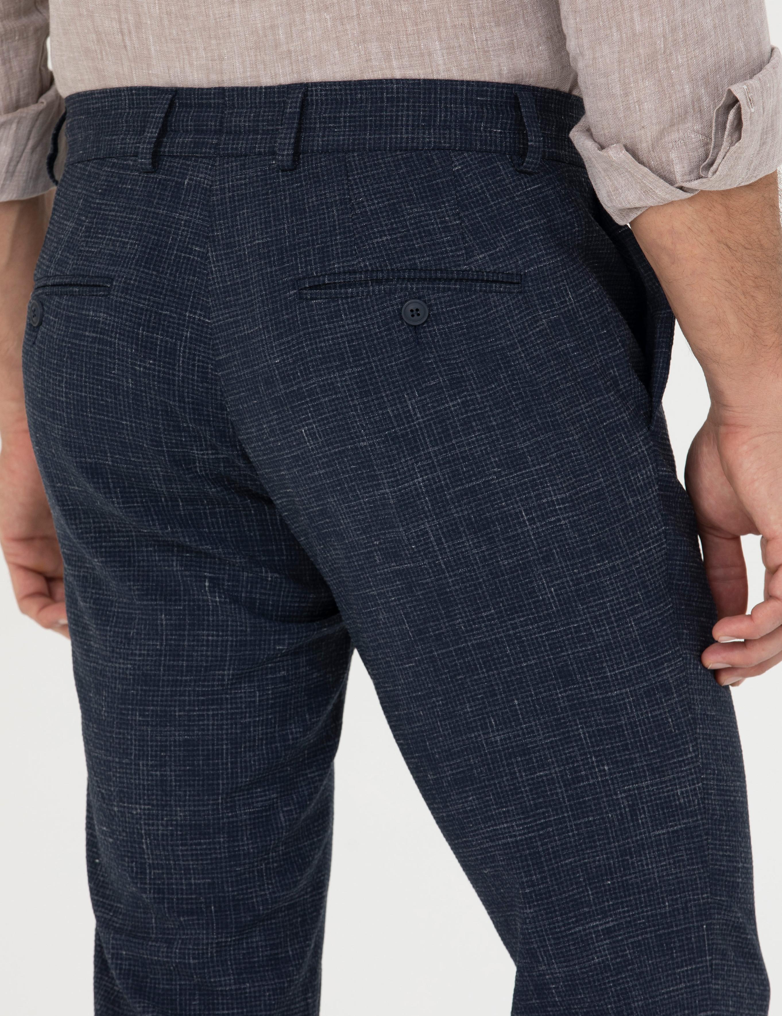 Lacivert Slim Fit Keten Karışımlı Pantolon - 50265205034