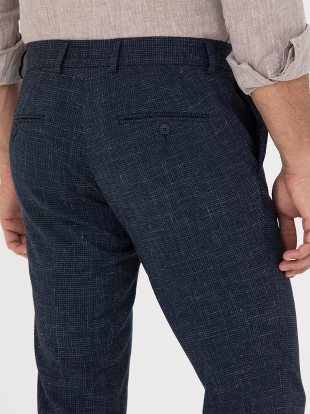 Lacivert Slim Fit Keten Karışımlı Pantolon