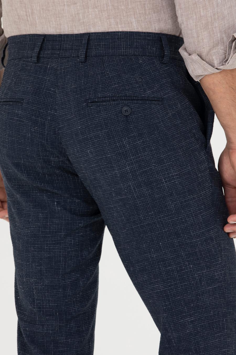 Lacivert Slim Fit Keten Karışımlı Pantolon - 50265205034