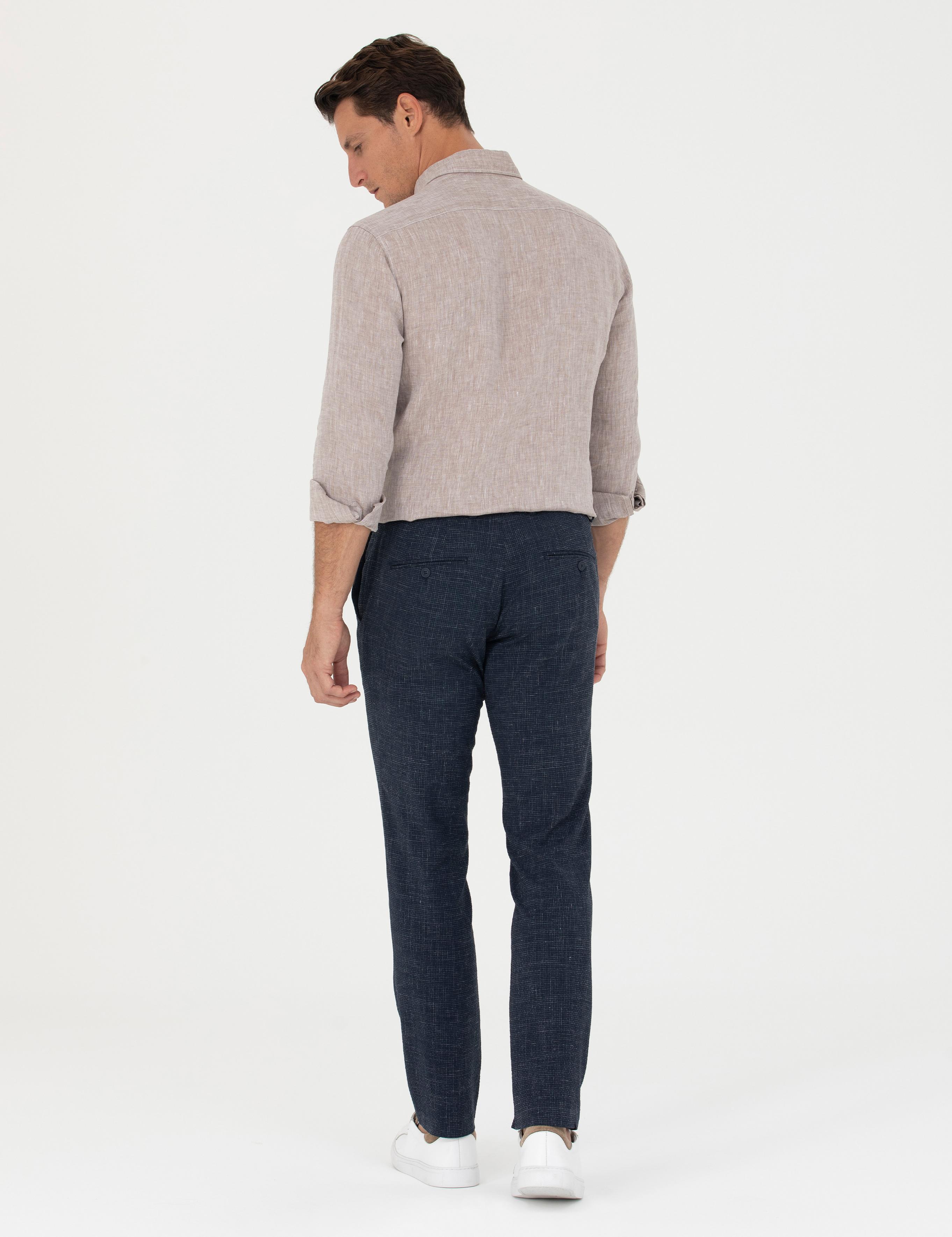 Lacivert Slim Fit Keten Karışımlı Pantolon - 50265205034