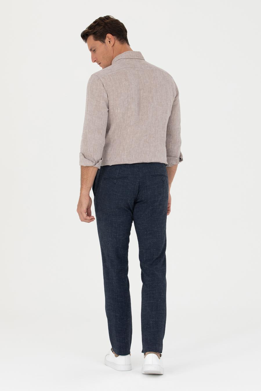 Lacivert Slim Fit Keten Karışımlı Pantolon - 50265205034