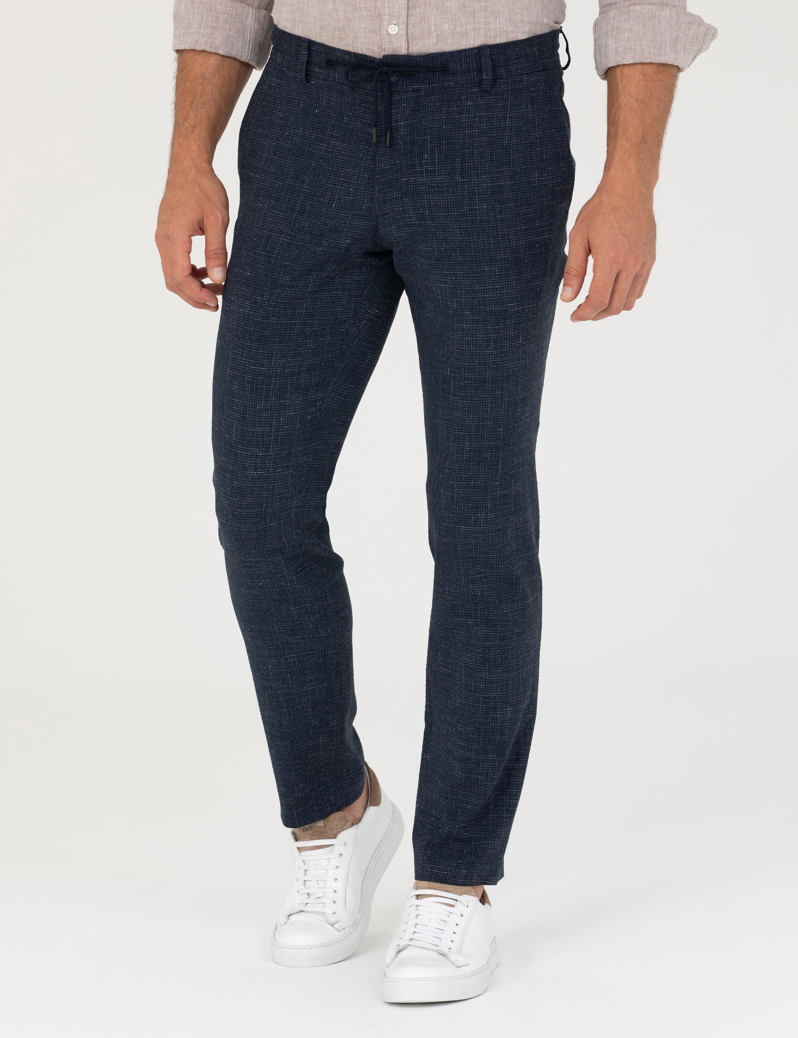 Lacivert Slim Fit Keten Karışımlı Pantolon - 50265205034