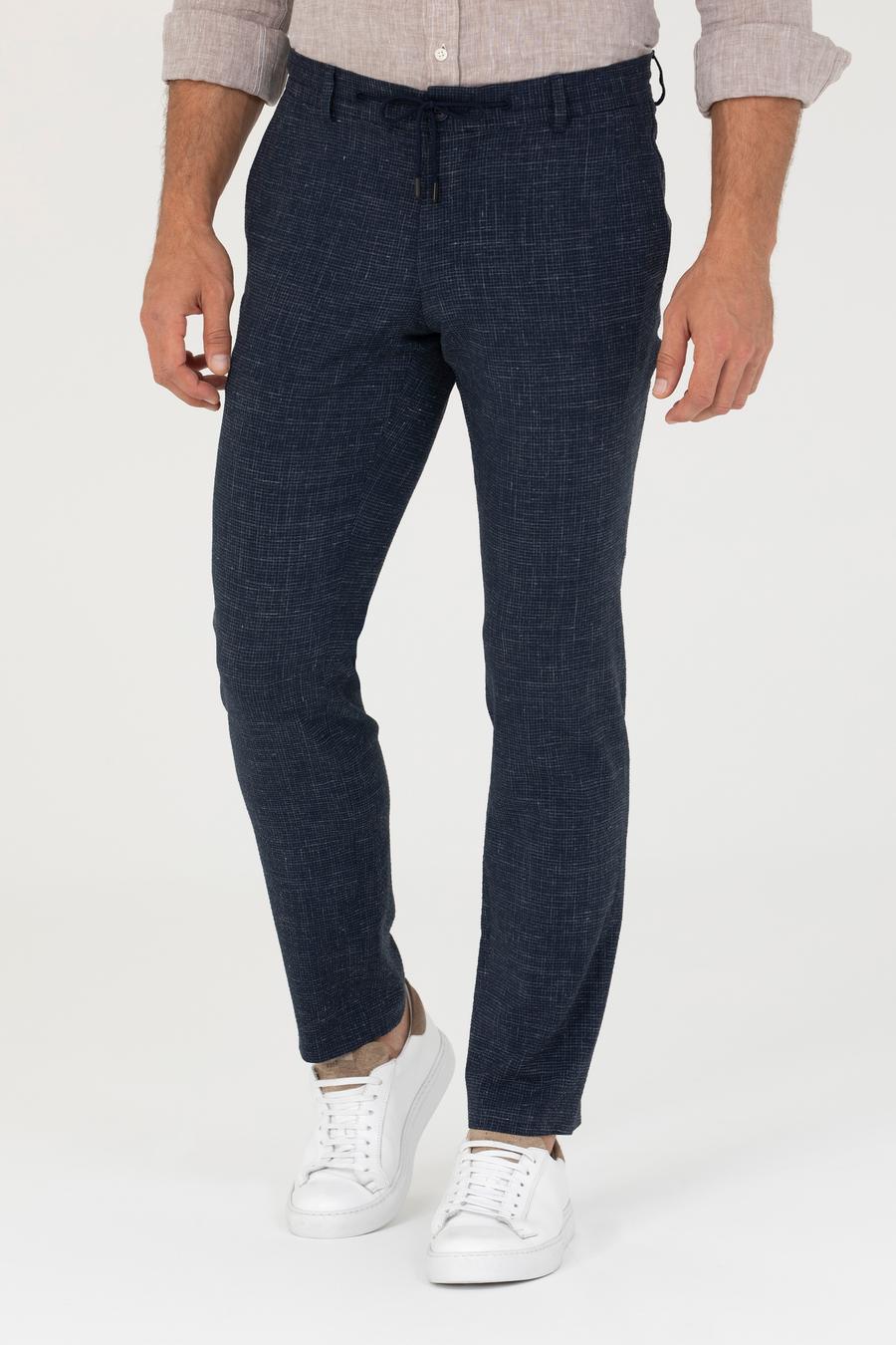Lacivert Slim Fit Keten Karışımlı Pantolon - 50265205034