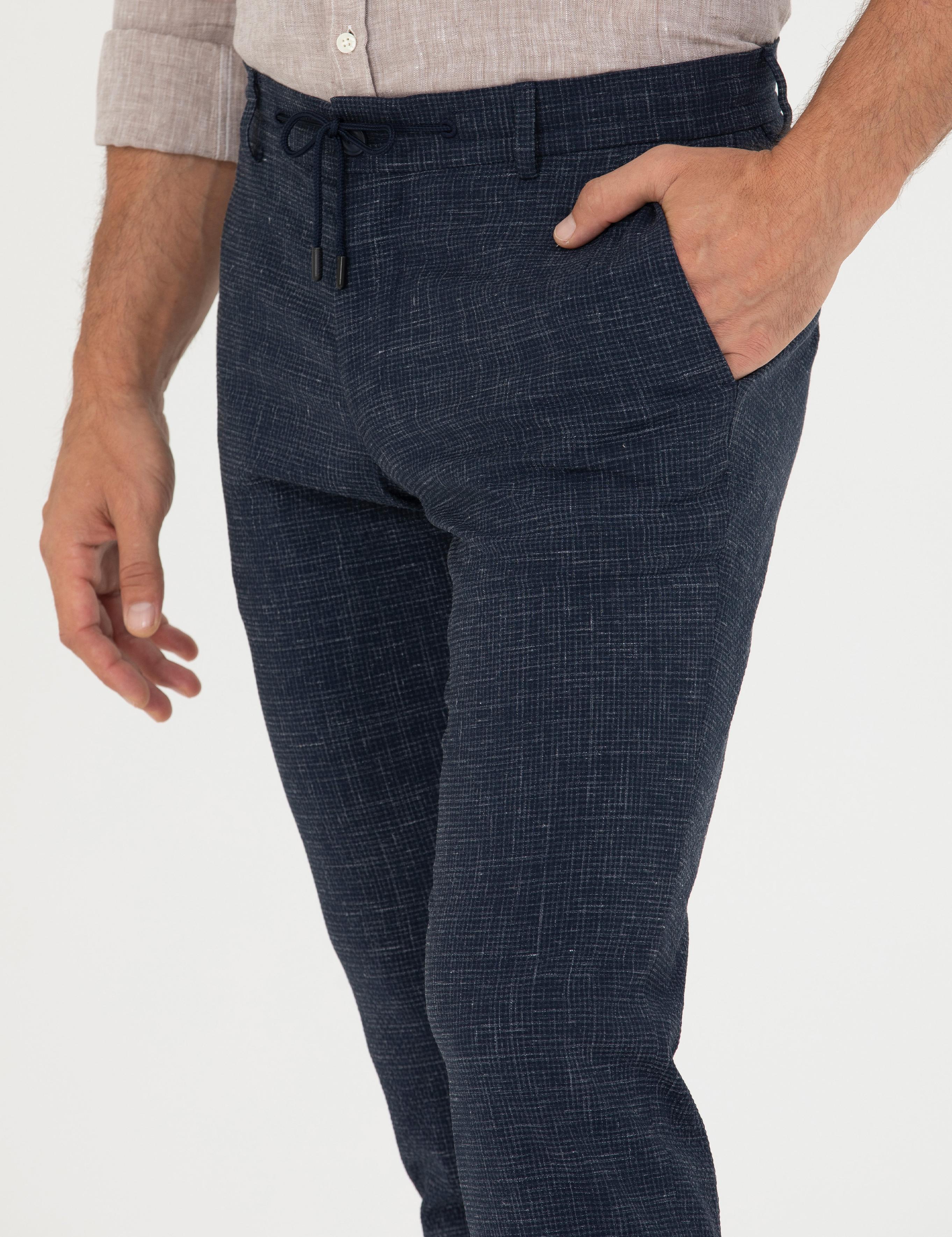 Lacivert Slim Fit Keten Karışımlı Pantolon - 50265205034