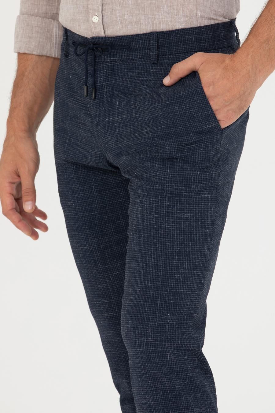 Lacivert Slim Fit Keten Karışımlı Pantolon - 50265205034