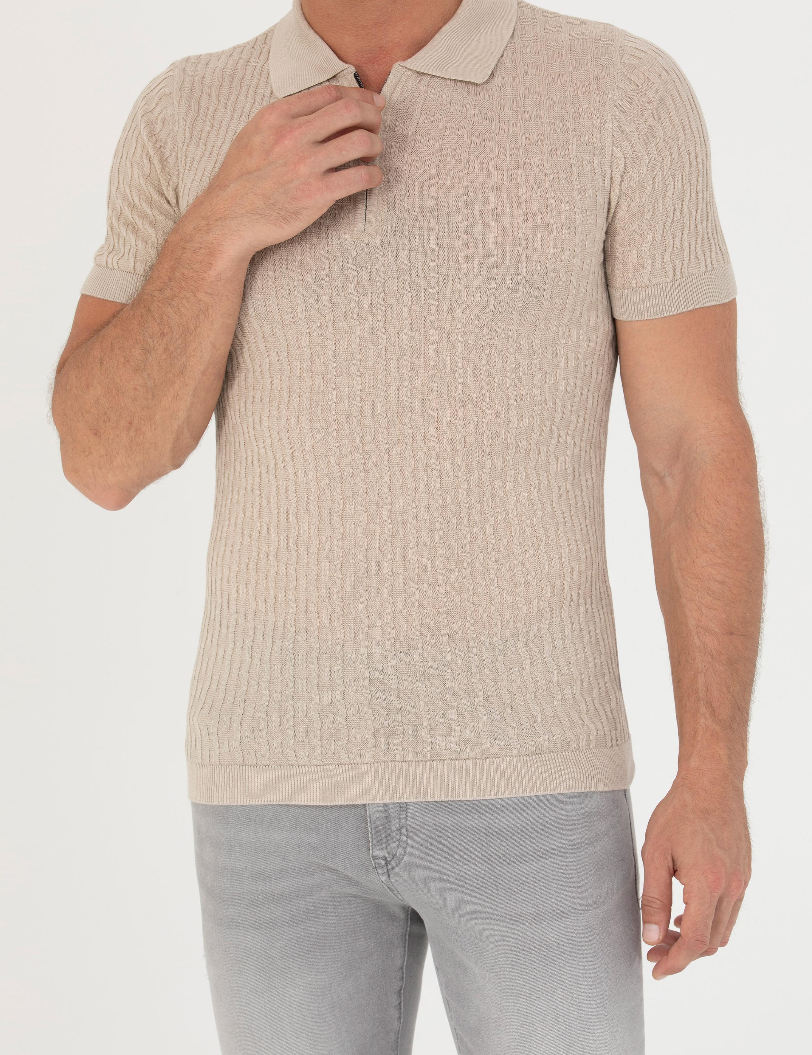 Bej Slim Fit Polo Yaka Triko T-Shirt - 50265894055