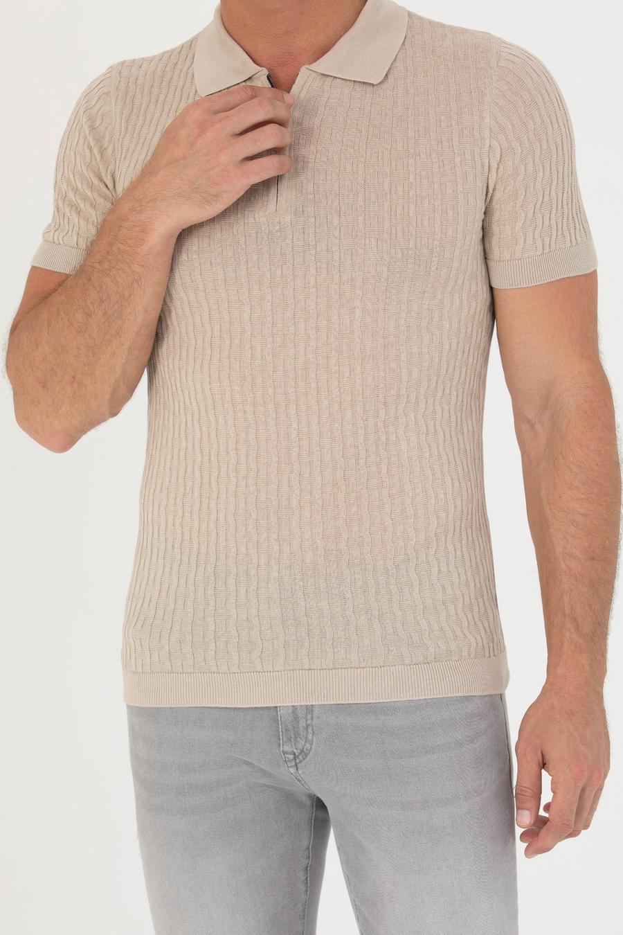 Bej Slim Fit Polo Yaka Triko T-Shirt - 50265894055