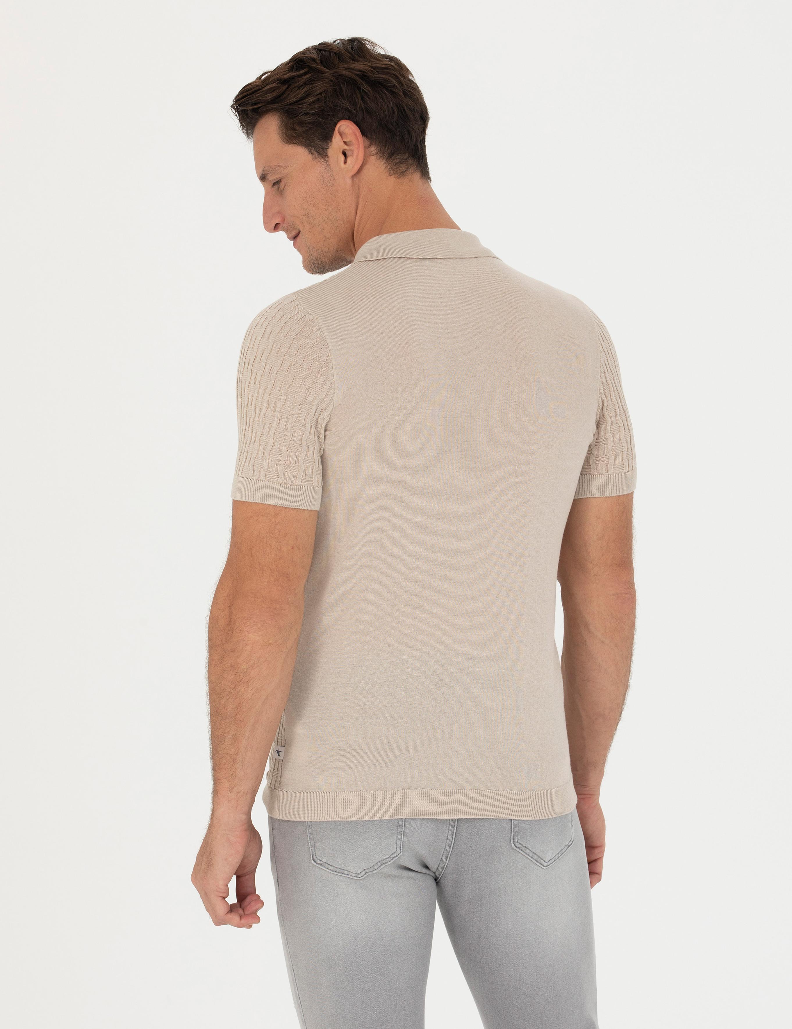Bej Slim Fit Polo Yaka Triko T-Shirt - 50265894055