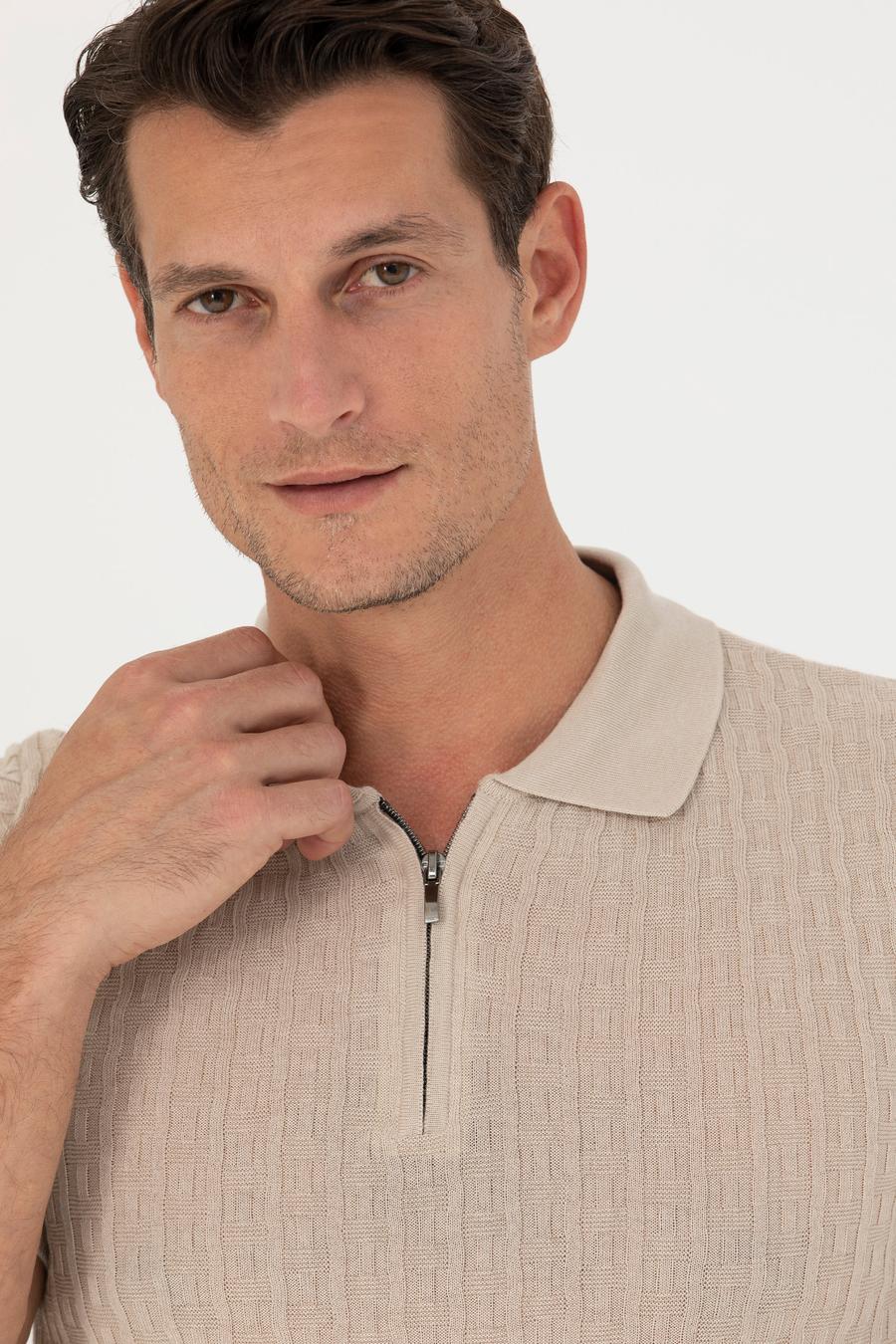 Bej Slim Fit Polo Yaka Triko T-Shirt - 50265894055