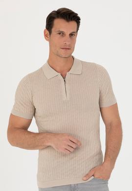 Bej Slim Fit Polo Yaka Triko T-Shirt