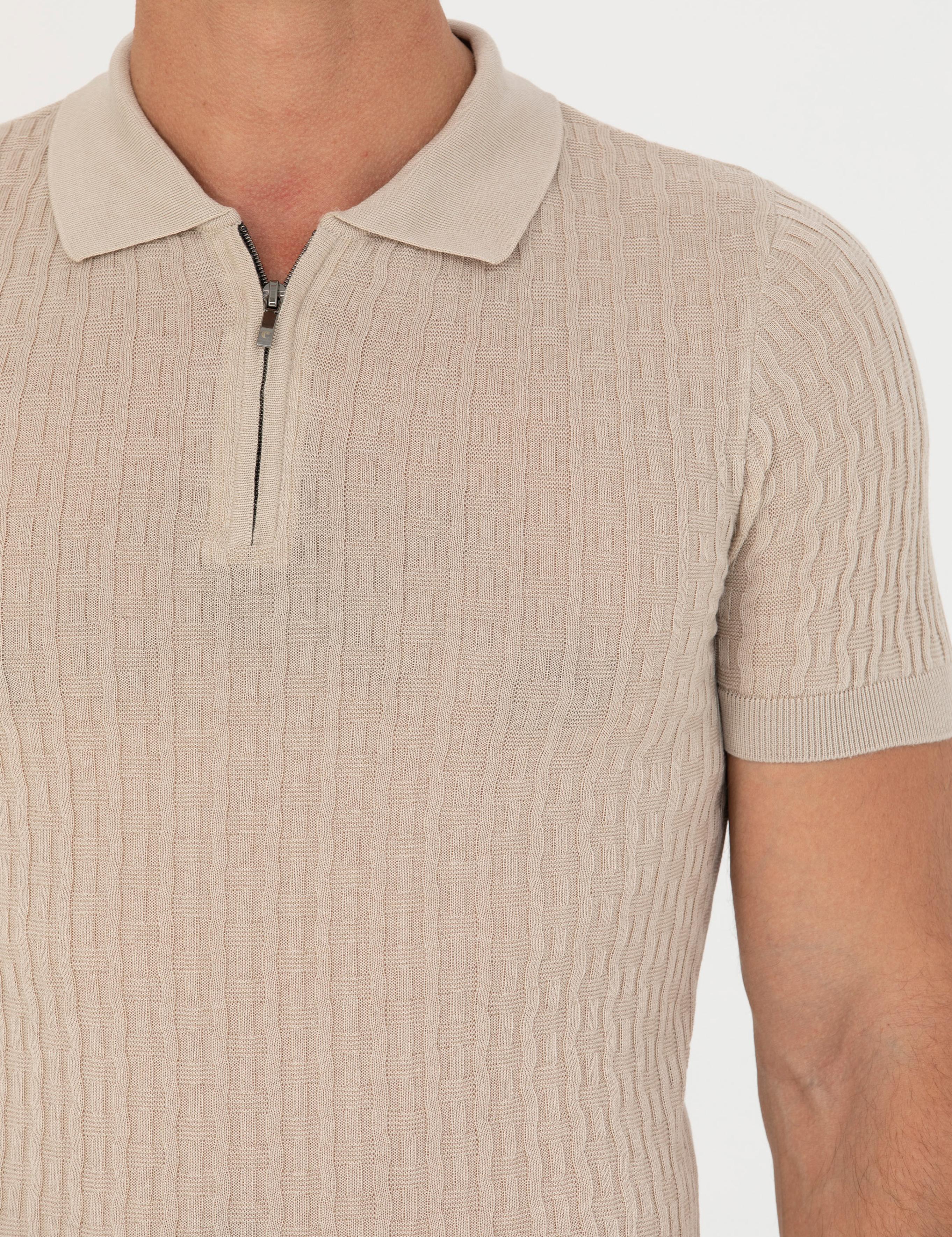 Bej Slim Fit Polo Yaka Triko T-Shirt - 50265894055