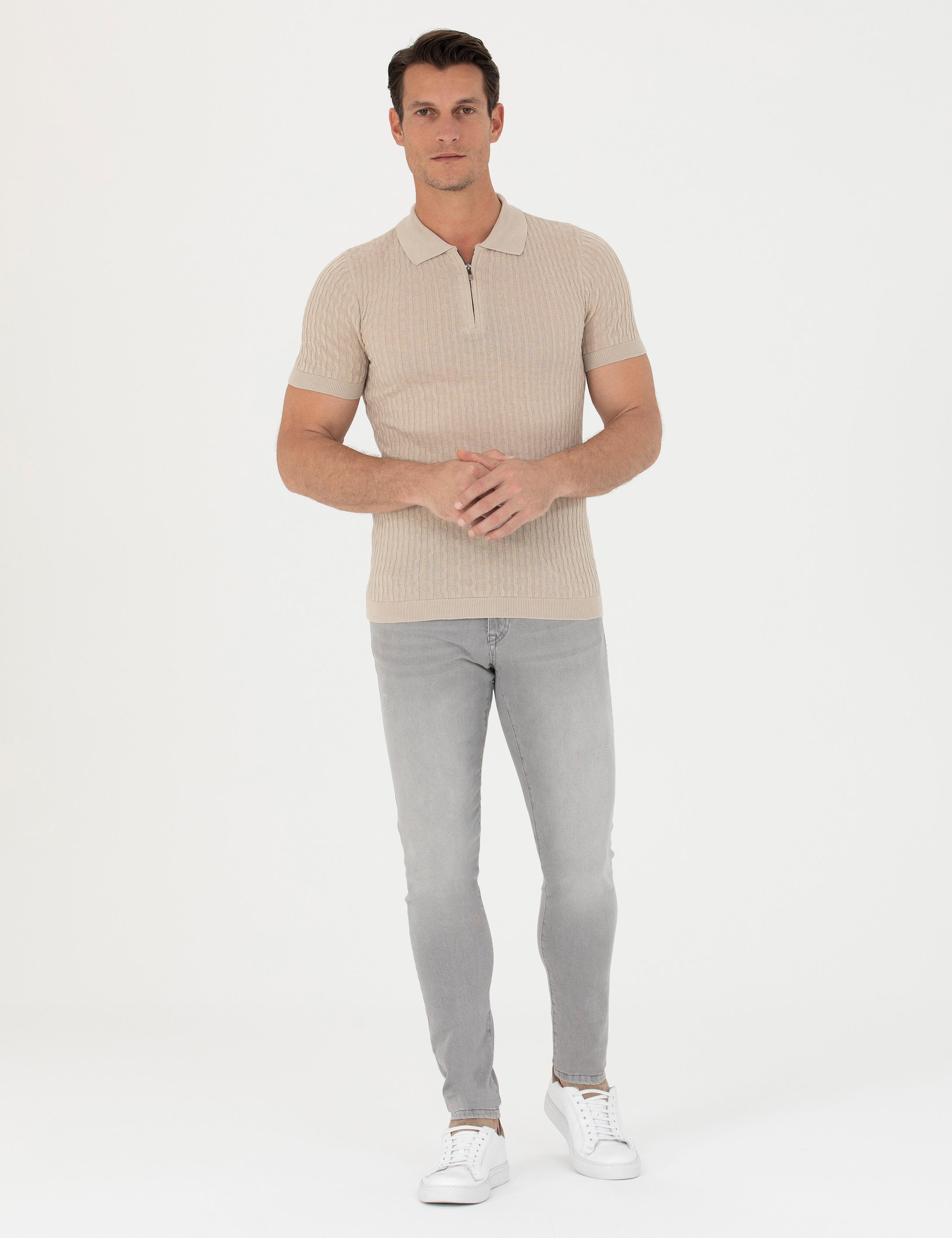 Bej Slim Fit Polo Yaka Triko T-Shirt - 50265894055