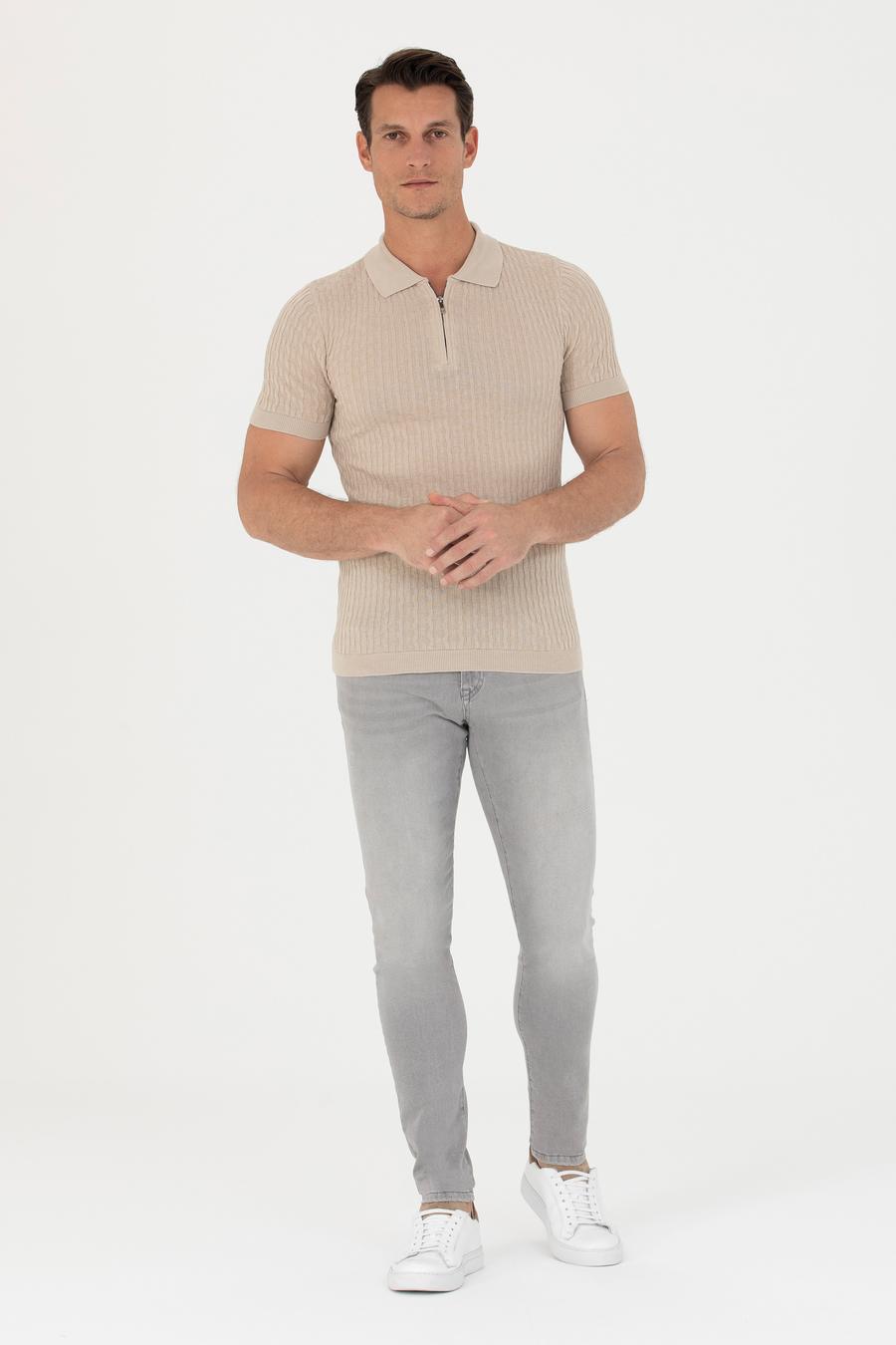 Bej Slim Fit Polo Yaka Triko T-Shirt - 50265894055