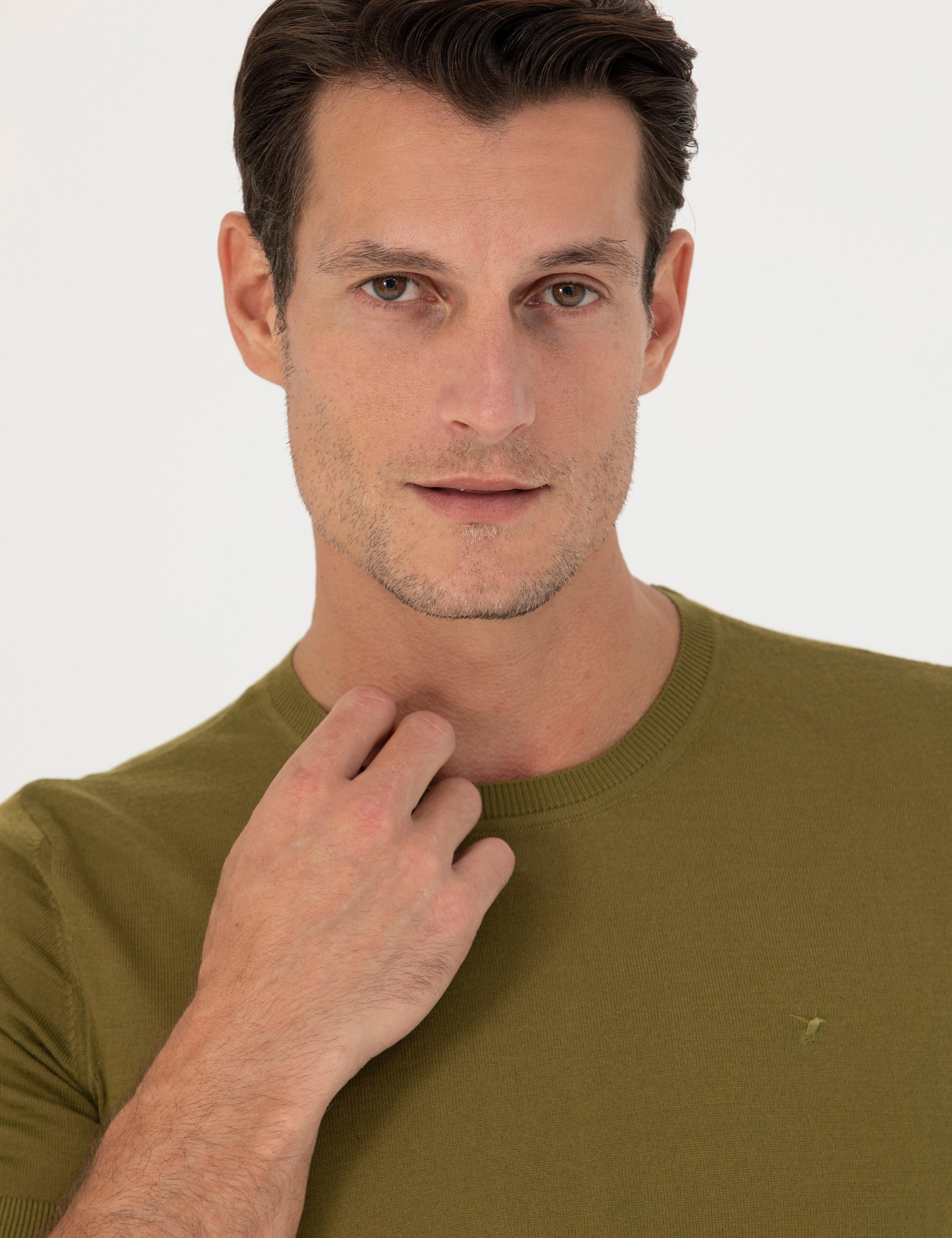 Çağla Yeşili Slim Fit Bisiklet Yaka Triko T-Shirt - 50267842155