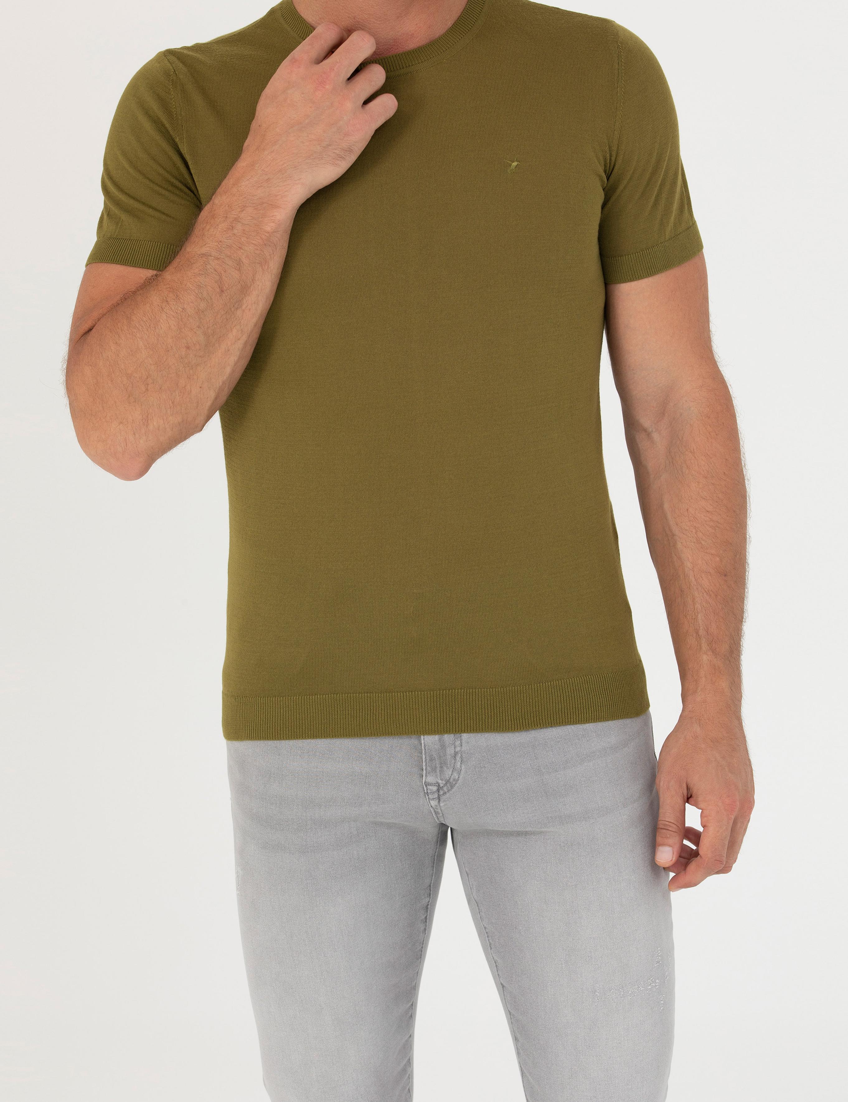 Çağla Yeşili Slim Fit Bisiklet Yaka Triko T-Shirt - 50267842155