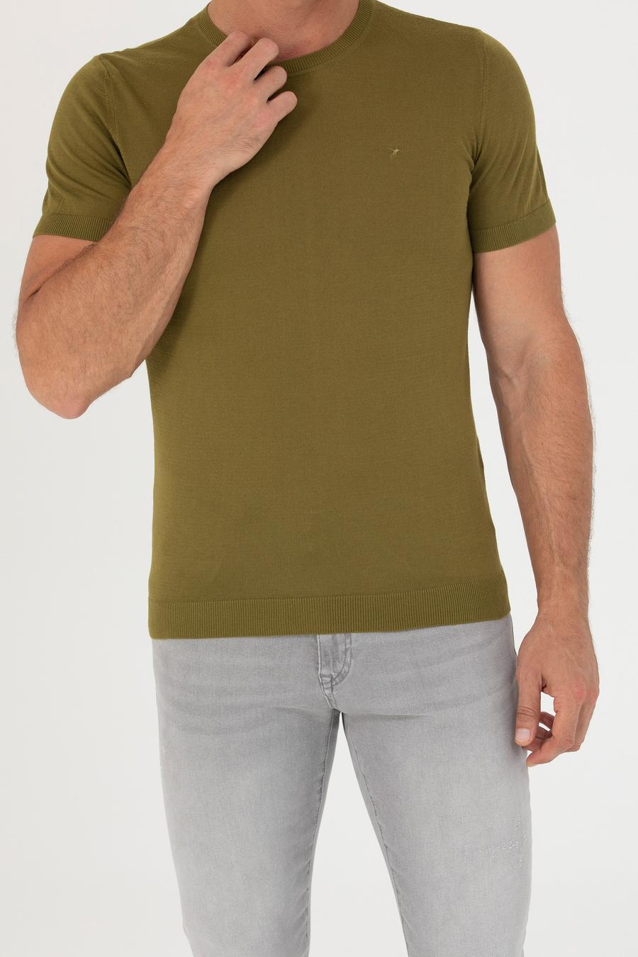 Çağla Yeşili Slim Fit Bisiklet Yaka Triko T-Shirt - 50267842155