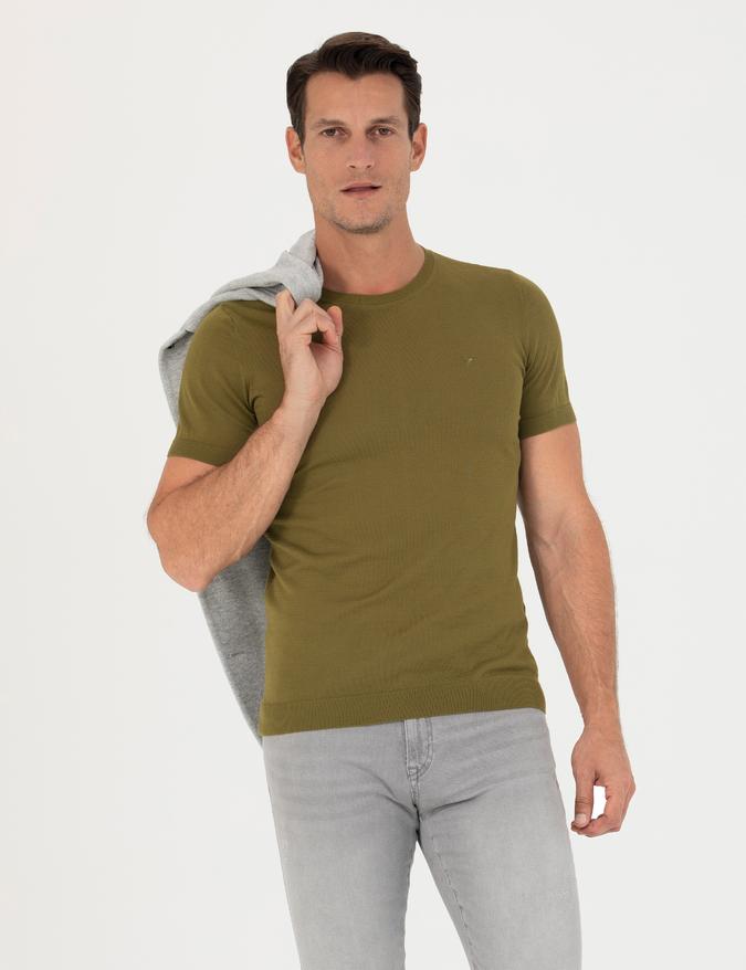 Çağla Yeşili Slim Fit Bisiklet Yaka Triko T-Shirt
