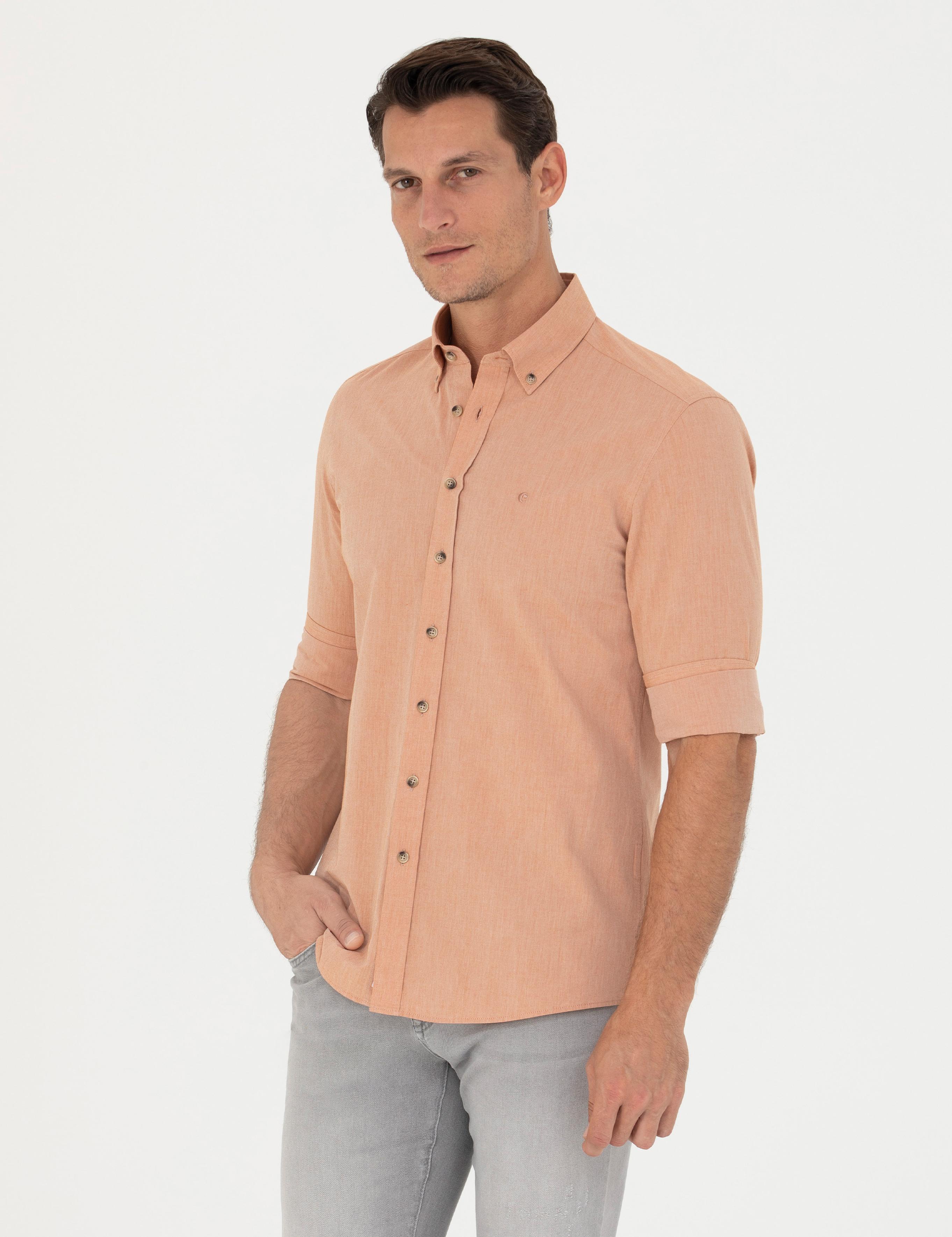Turuncu Slim Fit Uzun Kollu Gömlek - 50265476089