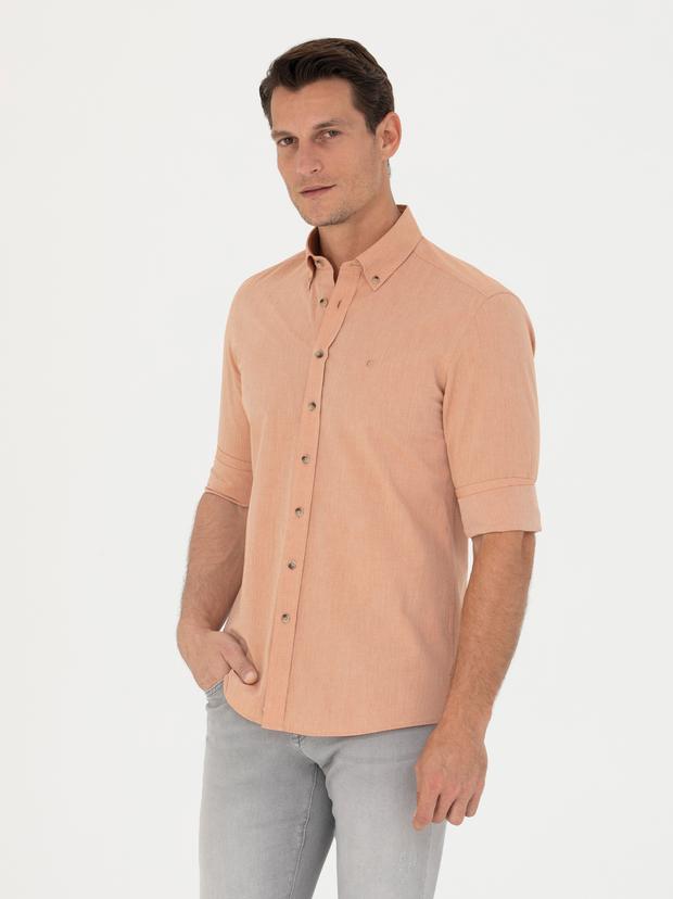 Turuncu Slim Fit Uzun Kollu Gömlek