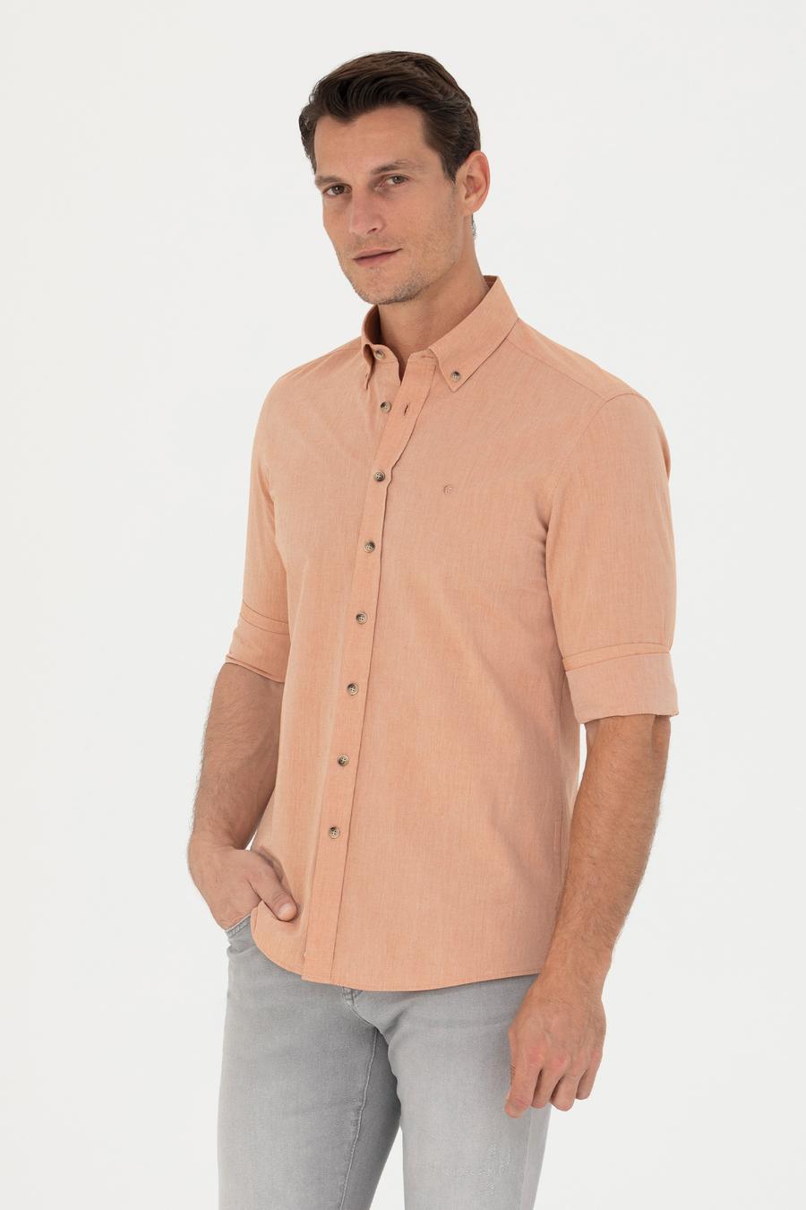 Turuncu Slim Fit Uzun Kollu Gömlek - 50265476089