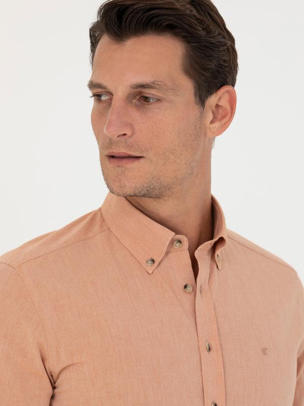 Turuncu Slim Fit Uzun Kollu Gömlek