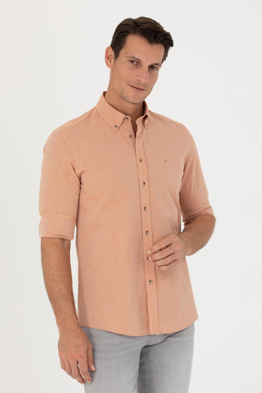 Turuncu Slim Fit Uzun Kollu Gömlek - 50265476089
