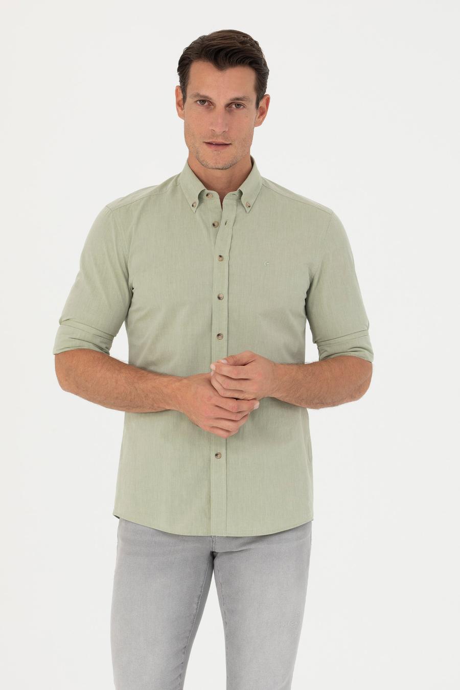 Haki Slim Fit Uzun Kollu Gömlek - 50265476099
