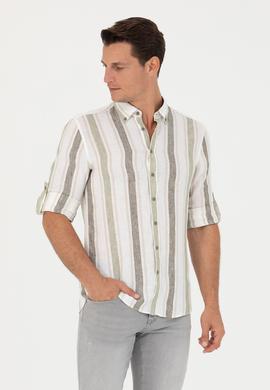 Haki Slim Fit %100 Keten Gömlek