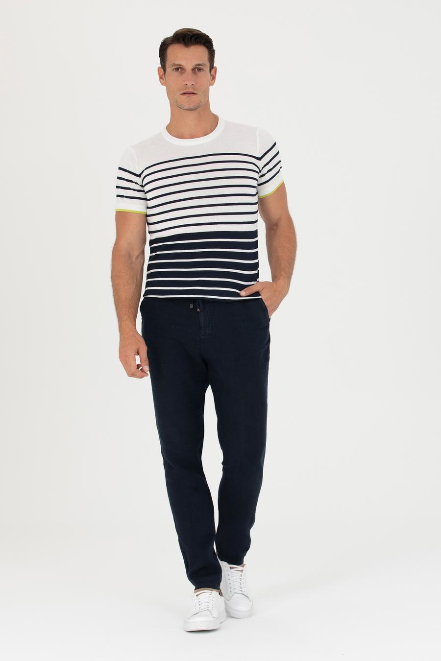 Beyaz Slim Fit Bisiklet Yaka Triko T-Shirt - 50265915010